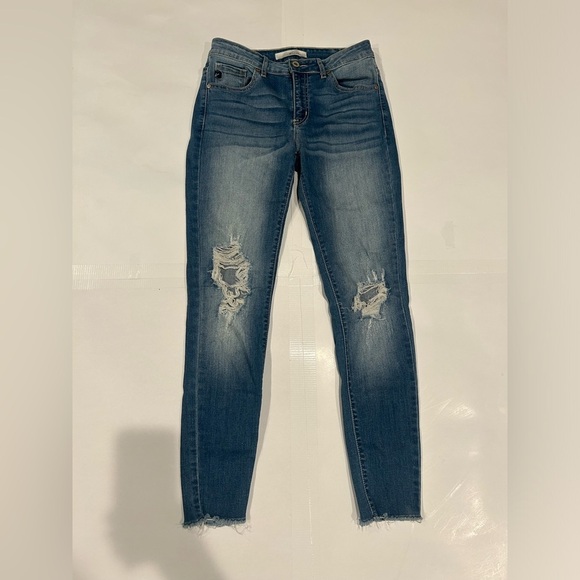 Kancan Skinny Jeans Women’s 26 Raw Hem Distressed Medium Wash - Picture 1 of 10